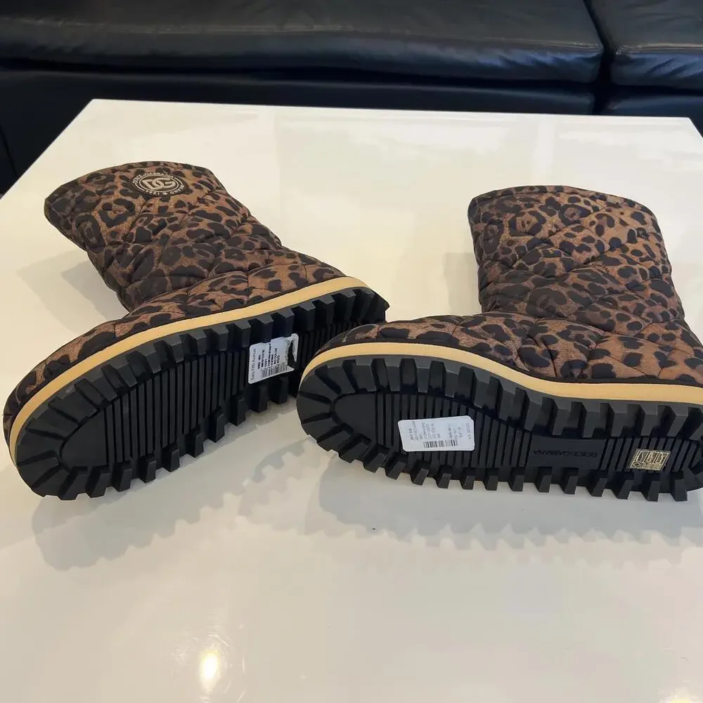 $995 DOLCE & GABBANA City Quilted Leopard-Print Boots Size 44
